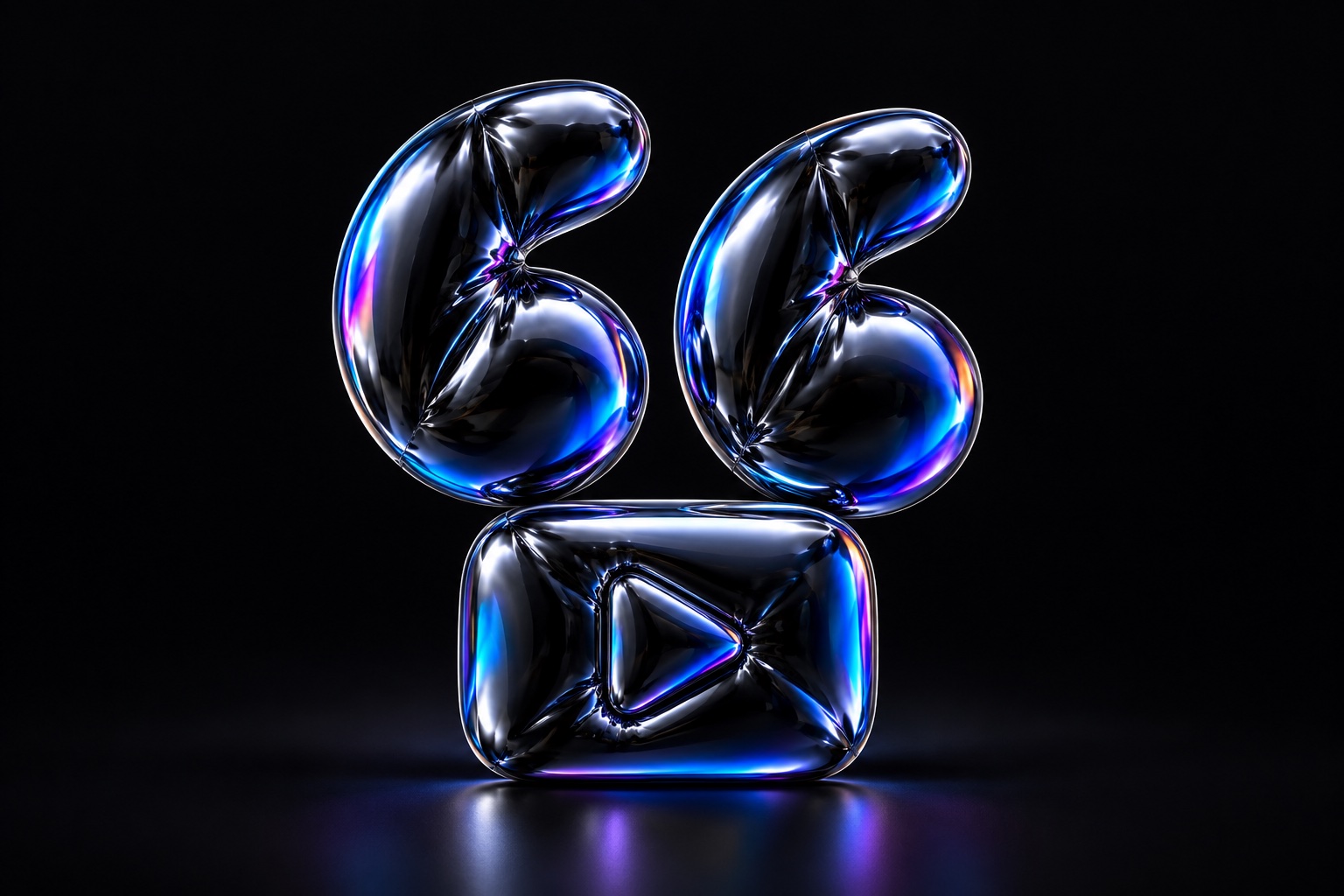 Iridescent balloon quotation marks float above a video frame.