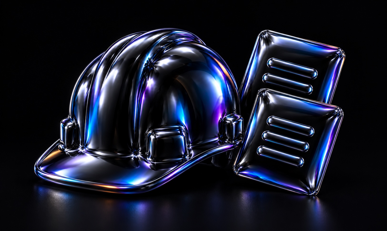 A balloon helmet sits beside abstract instruction cards.