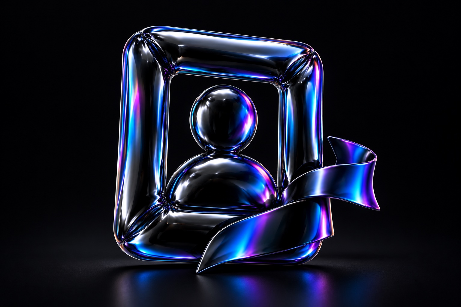A balloon portrait frame sits beside an abstract résumé ribbon.